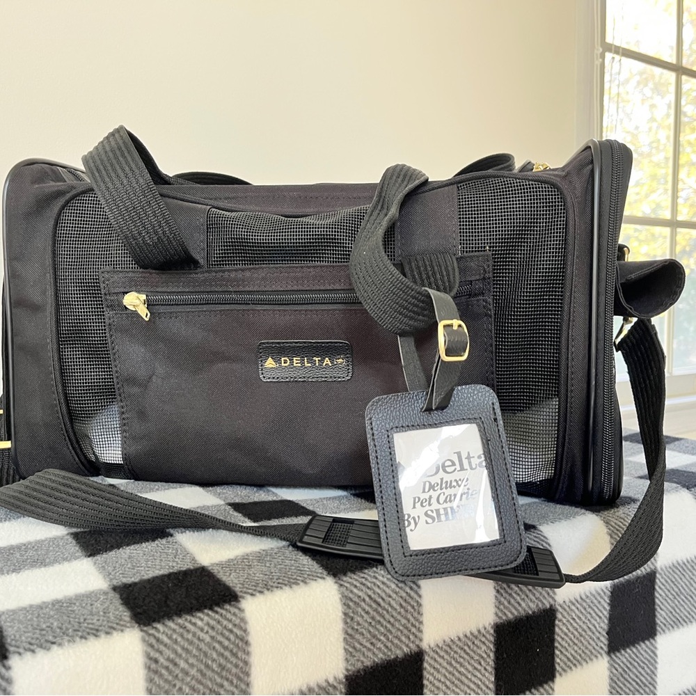 Delta Black Pet Carrier with Gold Accents TSA approved
